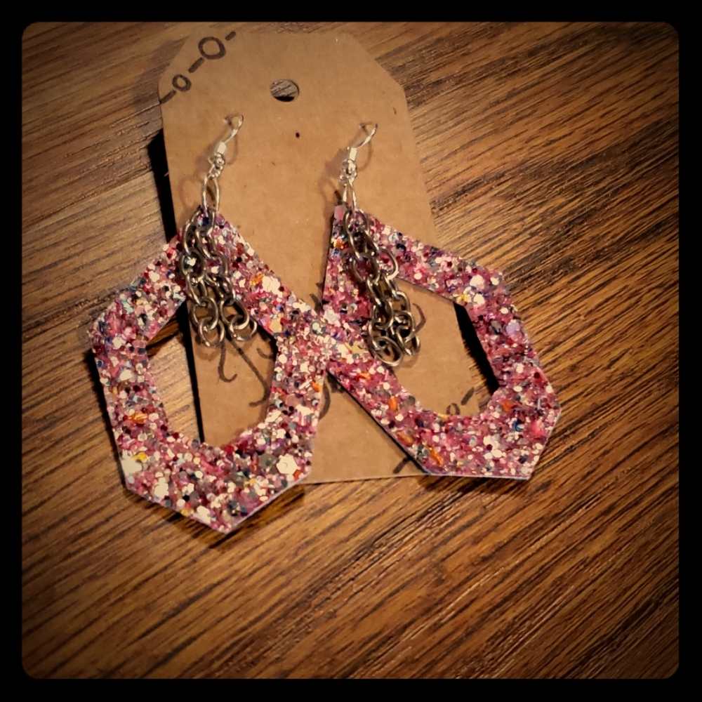 ‼SPARKLING FAUX LEATHER EARRINGS ‼‼‼ HANDMADE‼‼‼ ‼